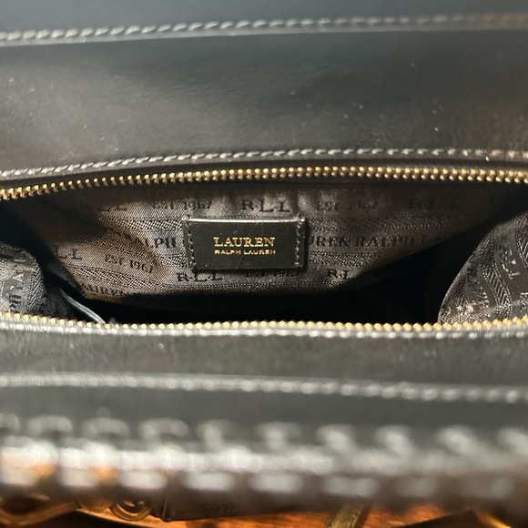 Lauren Ralph Lauren Millbrook Whipstitch Black Leather Medium Satchel Bag Purse - Picture 8 of 13